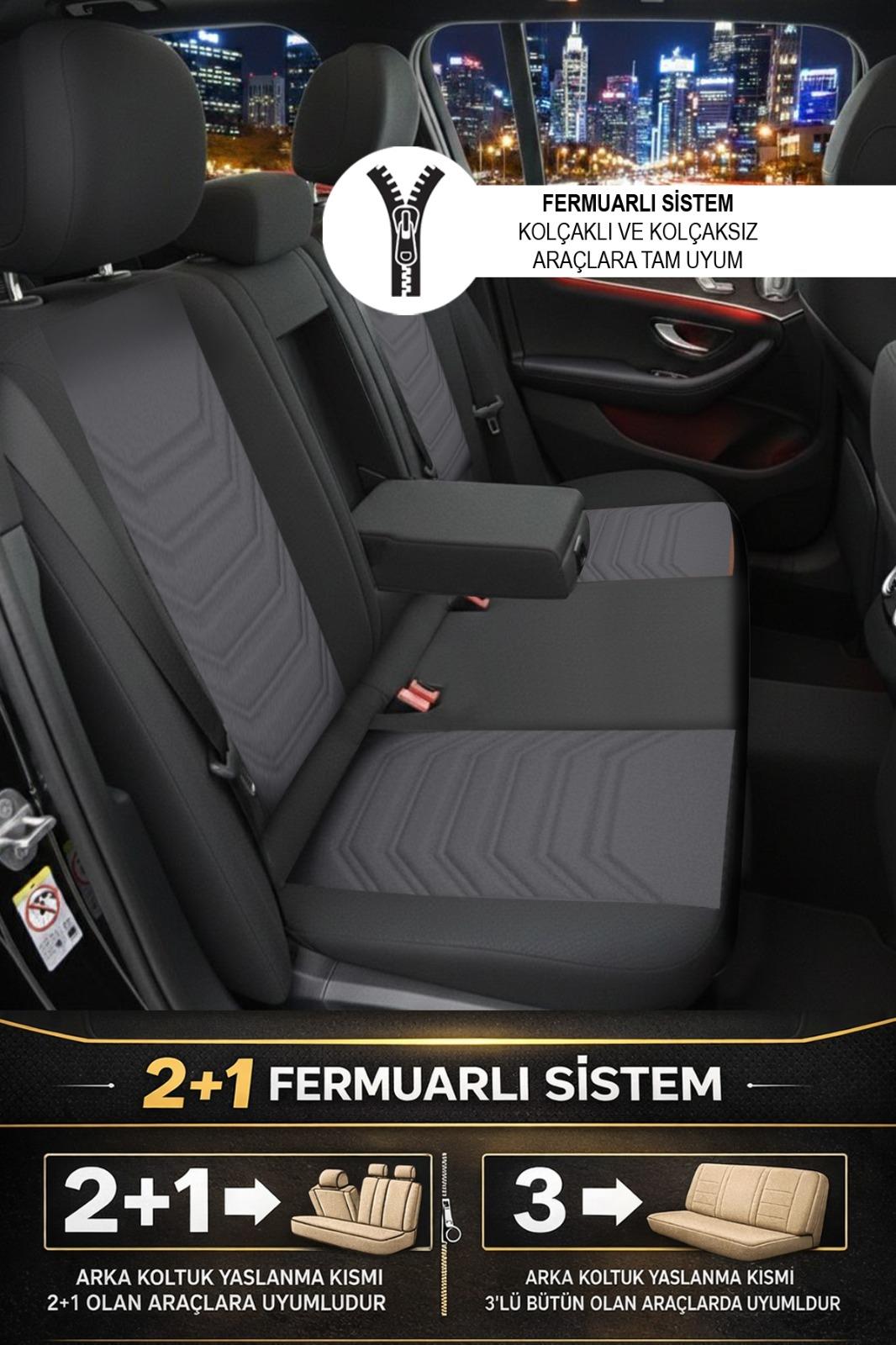 Titanyum Serisi Lüks Keten Üniversal Füme Oto Koltuk Kılıfı - 5 Koltuk Tam Set