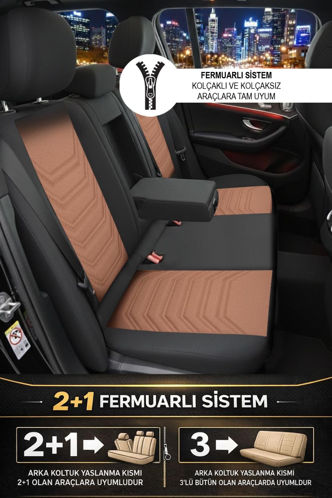 Titanyum Serisi Lüks Keten Üniversal Taba Oto Koltuk Kılıfı - 5 Koltuk Tam Set