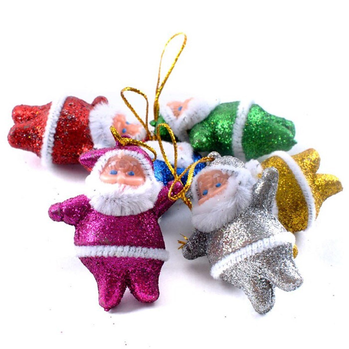 KBK Market 1. Kalite 6 Adet  Yılbaşı Ağacı Simli Noel Baba Süs Renkli