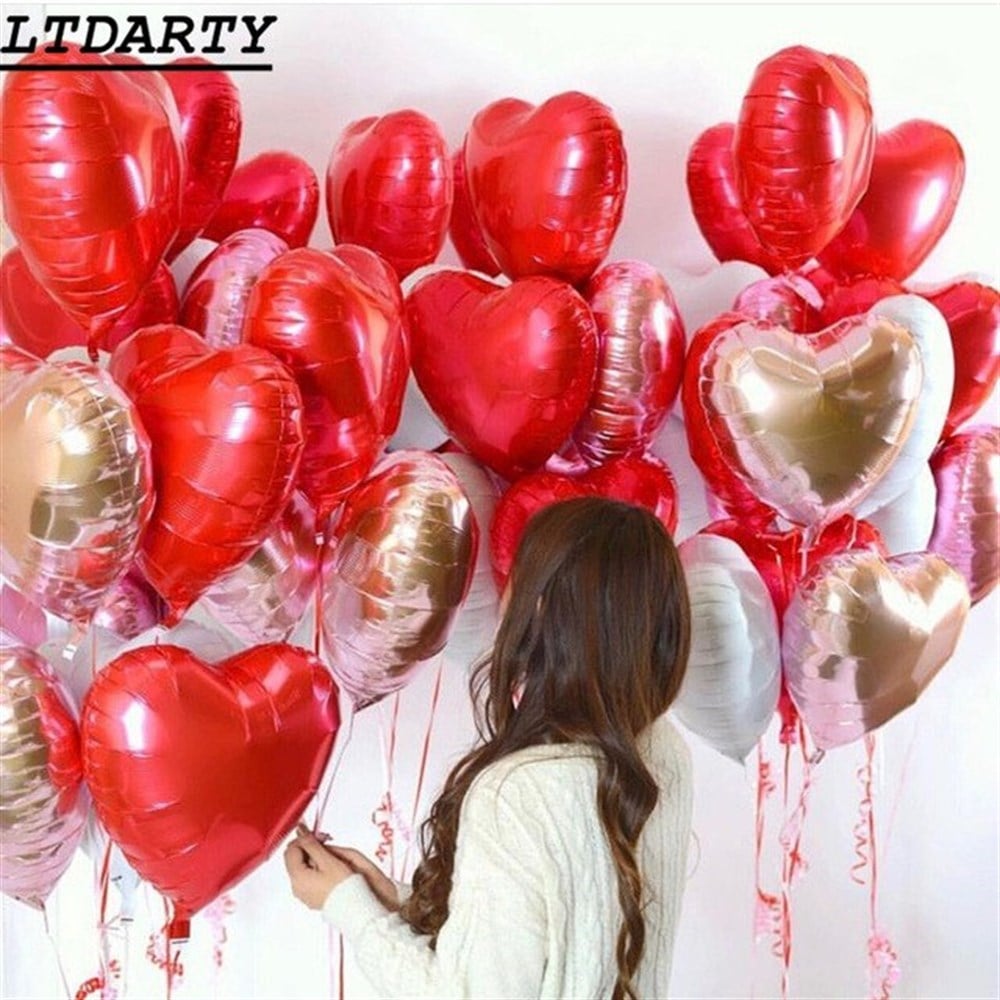 KBK Market 10 Adet Kırmızı Kalpli Folyo Balon Set- Romantik Ortam Balonu