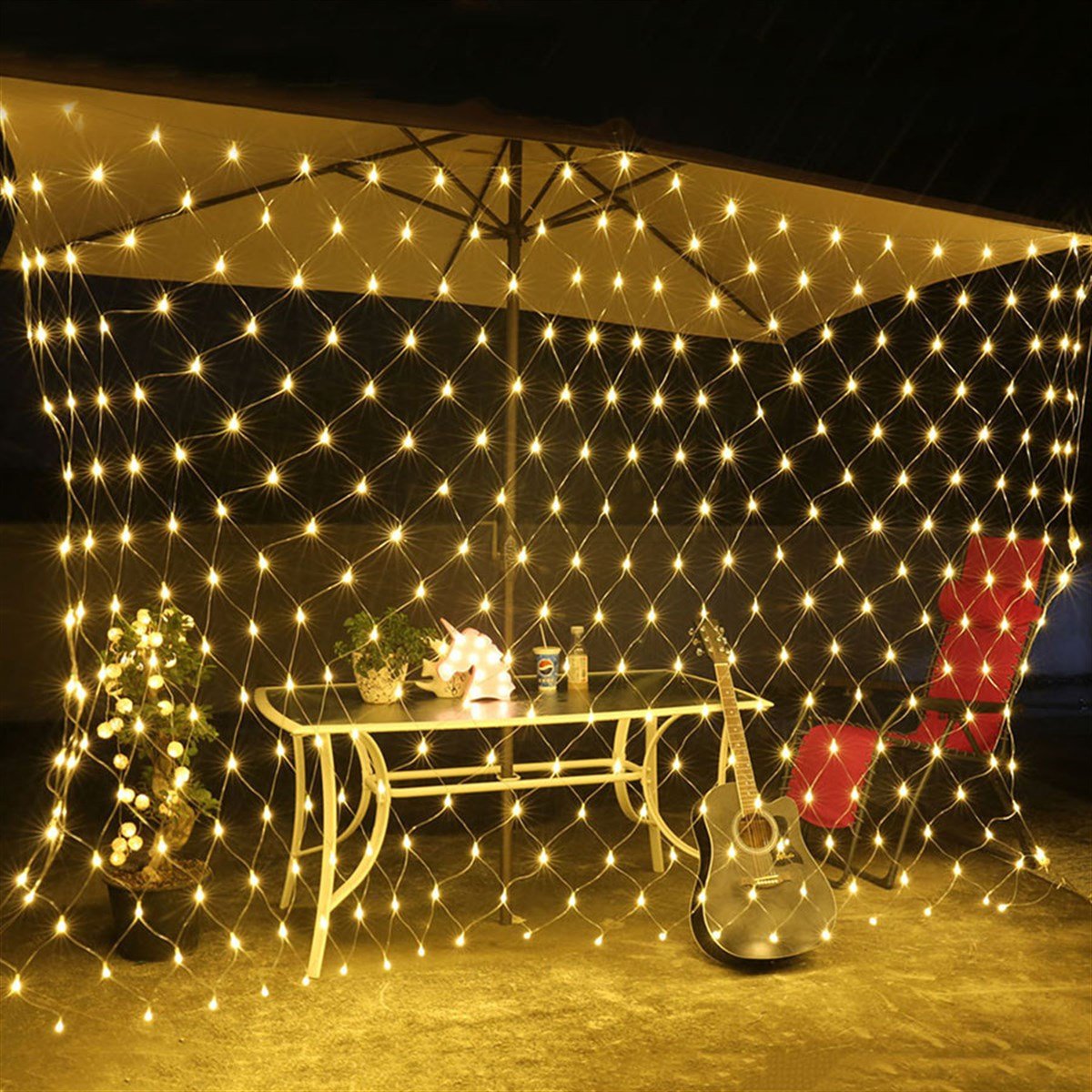 KBK Market 2M*2M 220V Fişli 8 Fonksiyonlu Dize Işık Net Örgü 144 Ampul Led