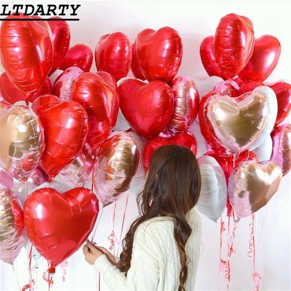 KBK Market 5 Adet Kırmızı Kalpli Folyo Balon Set- Romantik Ortam Balonu