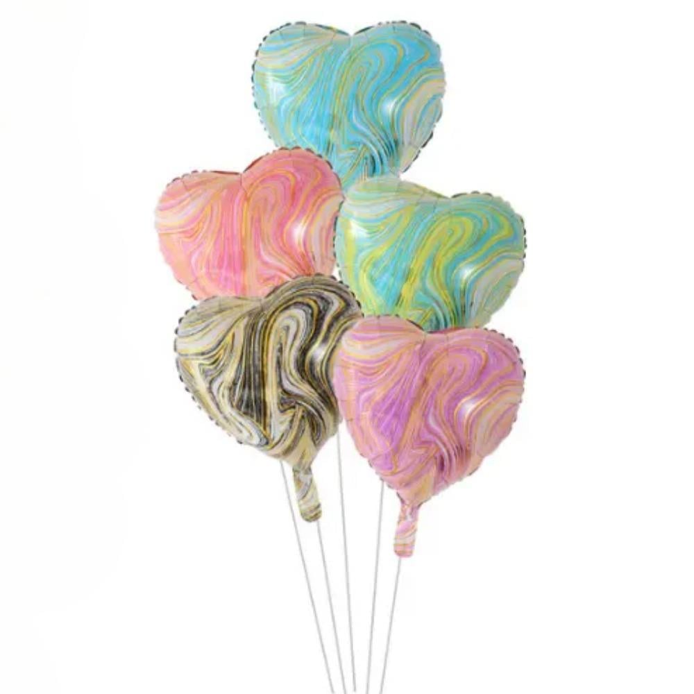 KBK Market 5'li Mermer Desenli Kalp Folyo Balon Seti 45 cm