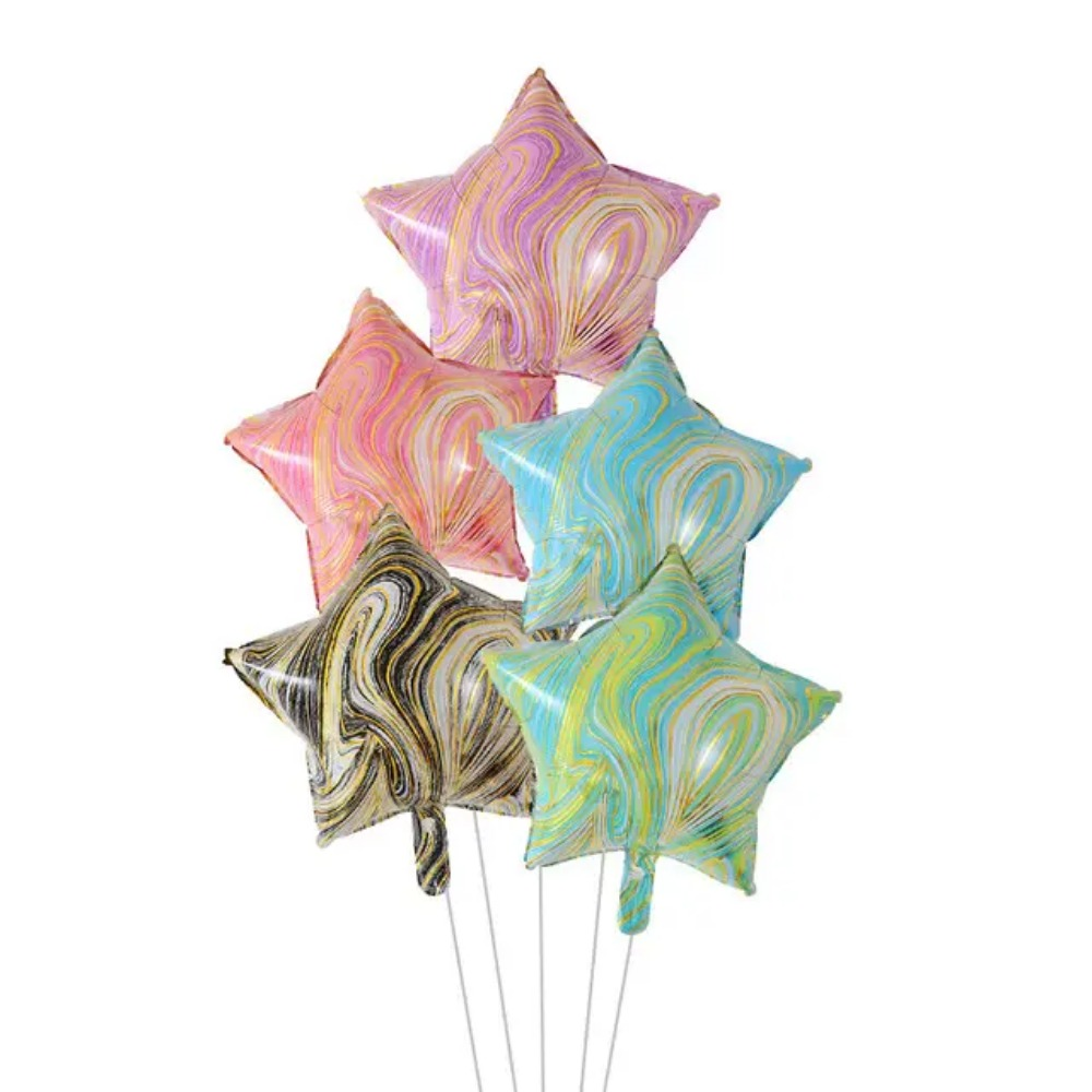 KBK Market 5'li Mermer Desenli Yıldız Folyo Balon Seti 45 cm
