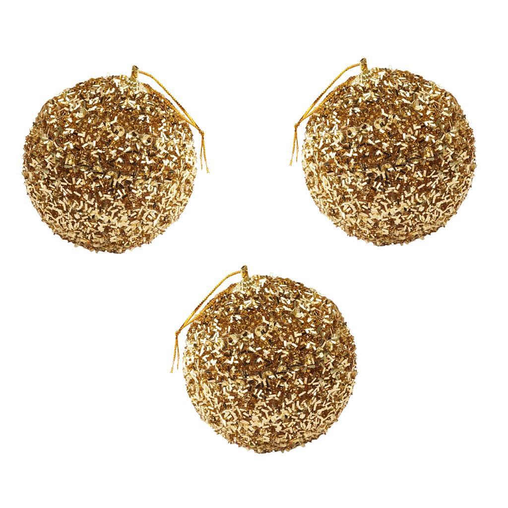 KBK Market 8 cm Lüks Parıltılı Altın Yılbaşı Top Süs 3 Adet 