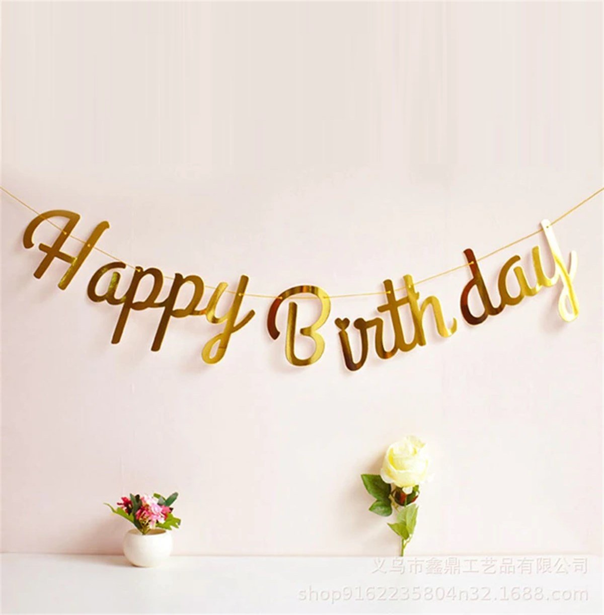 KBK Market Happy Birthday Banner Altın Kaligrafi