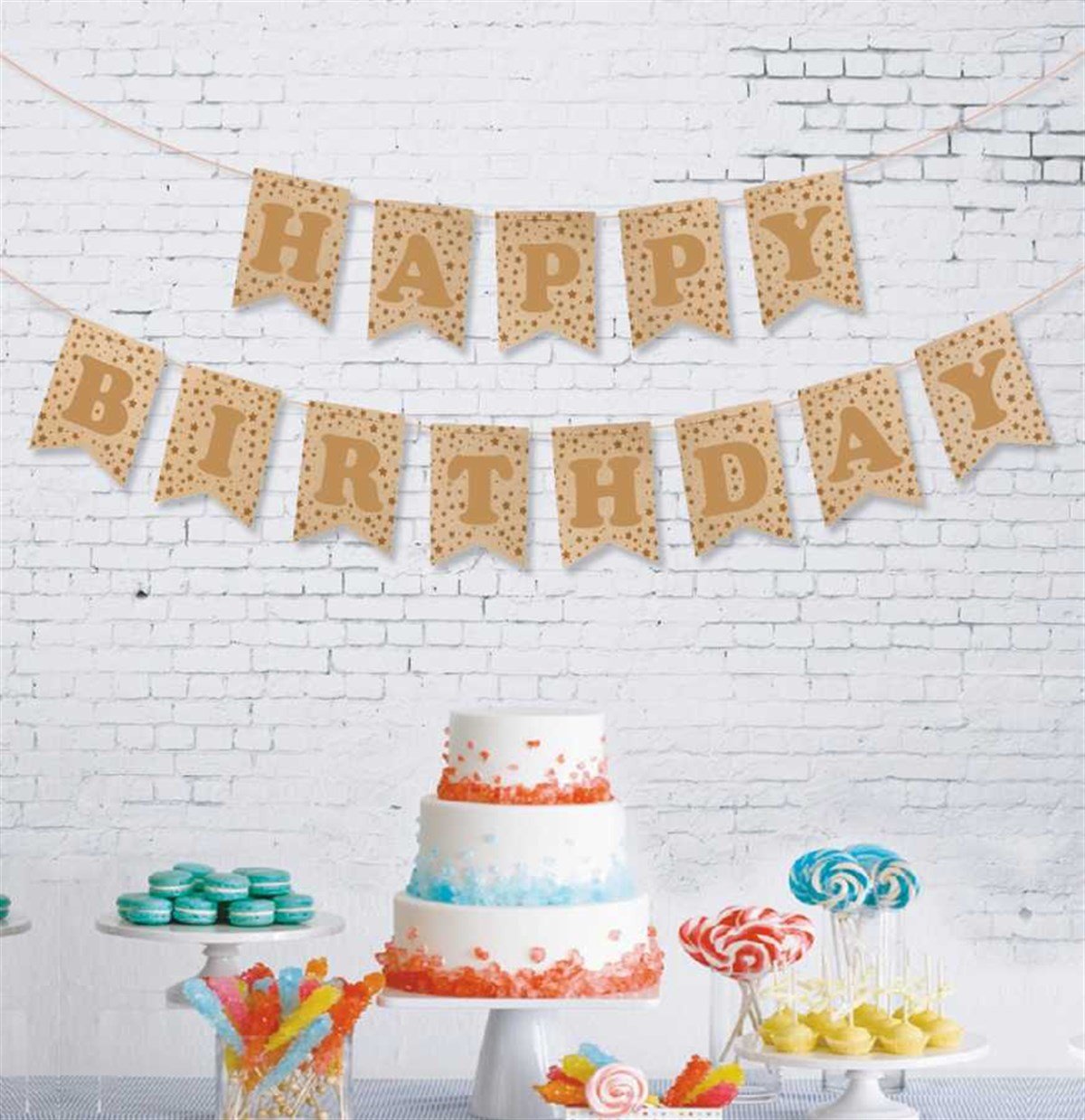 KBK Market Happy Birthday Kraft Zemin Altın Banner Flama