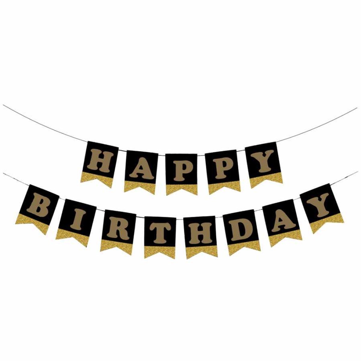 KBK Market Happy Birthday Siyah Zemin Altın Banner Flama