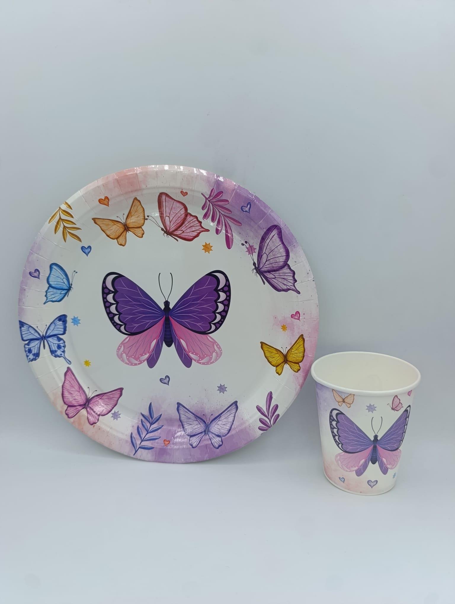 KBK Market Kelebek Temalı Karton Tabak-Bardak Set 8'li