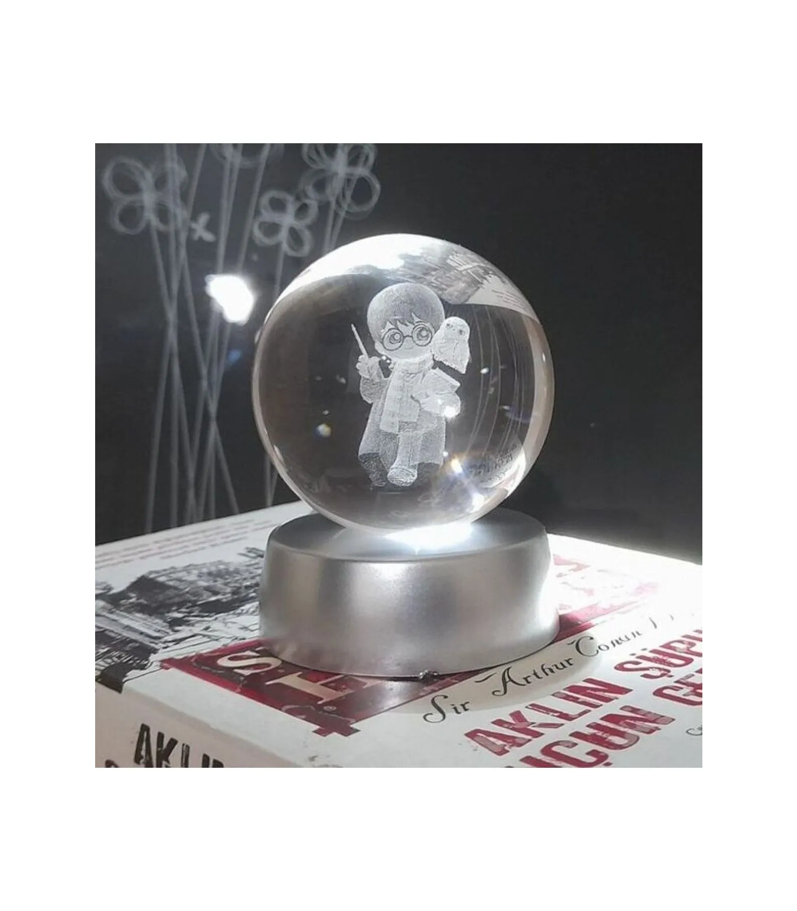 KBK Market Kristal 3d Işıklı Renk Değiştiren Standlı Tasarımı Cam Küre Kuşlu