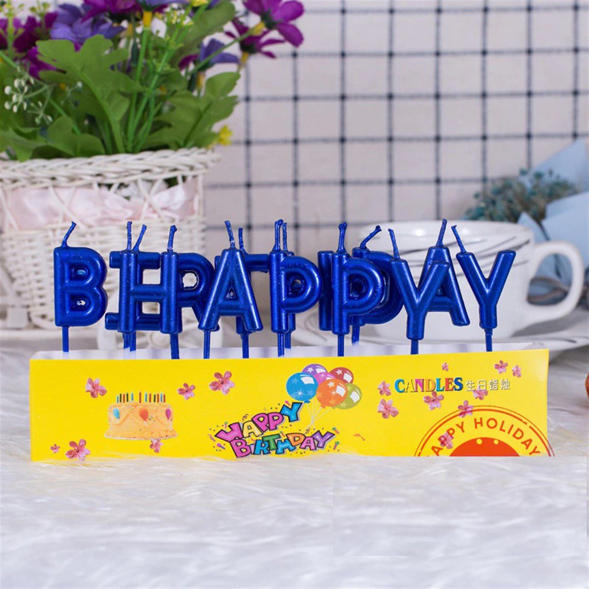 KBK Market Lüks Happy Birthday Yazılı Doğum Günü Mum Seti Mavi
