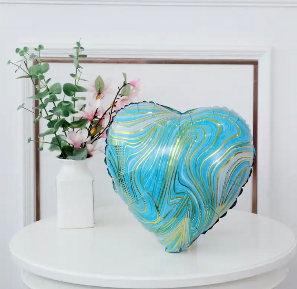 KBK Market Mermer Desenli Kalp Folyo Balon 45 cm Mavi