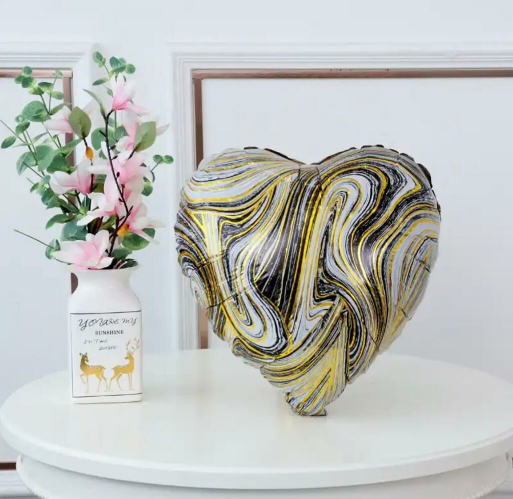 KBK Market Mermer Desenli Kalp Folyo Balon 45 cm Siyah