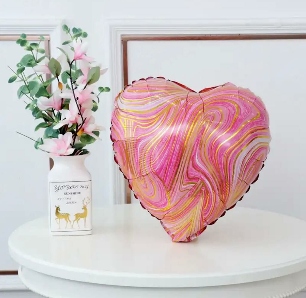 KBK Market Mermer Desenli Kalp Folyo Balon 45 cm Pembe