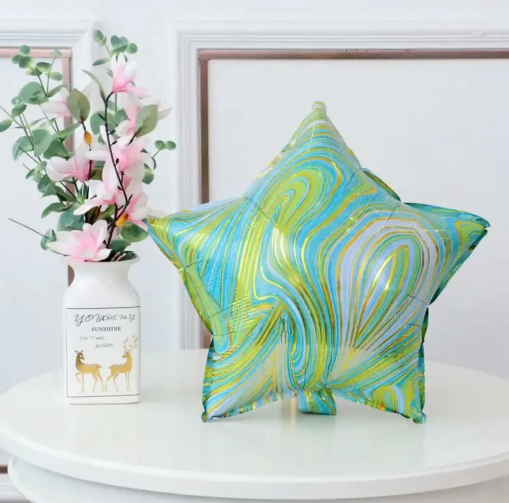 KBK Market Mermer Desenli Yıldız Folyo Balon 45 cm Yeşil