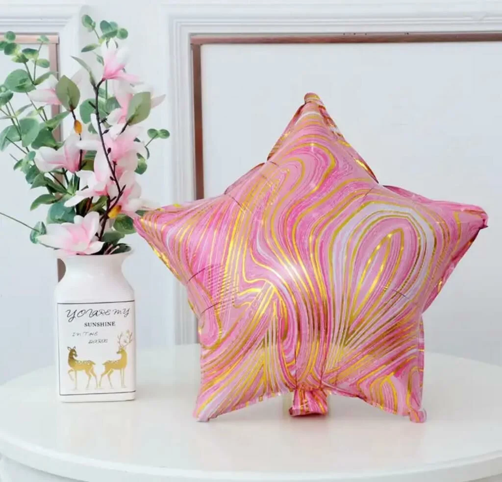 KBK Market Mermer Desenli Yıldız Folyo Balon 45 cm Pembe
