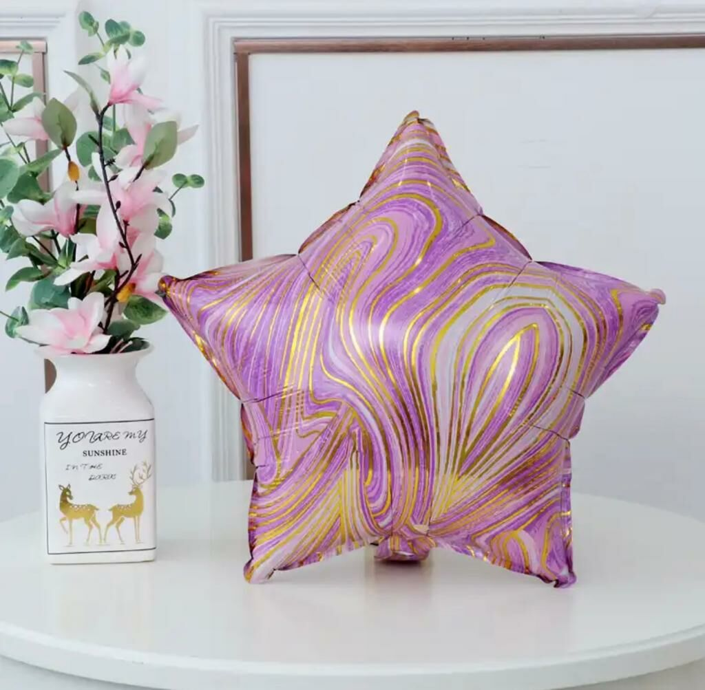 KBK Market Mermer Desenli Yıldız Folyo Balon 45 cm Mor