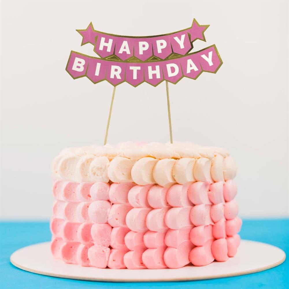KBK Market Pasta Üzeri Happy Birthday Yazı Pembe