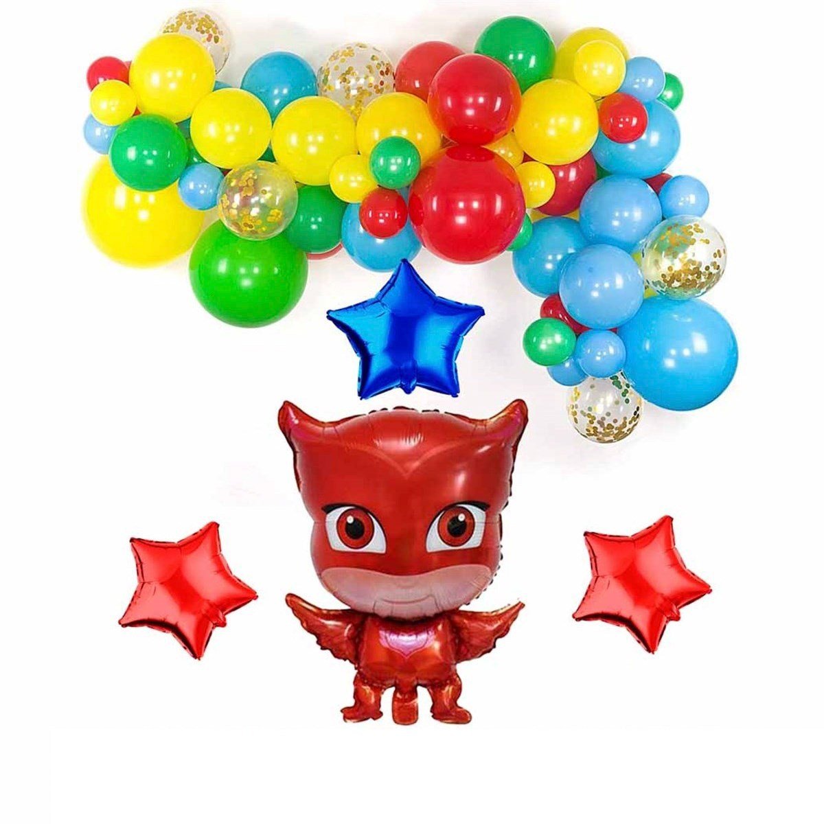 KBK Market PJ Maskeliler Zincir Balon Ve Folyo Balon Seti  Kırmızı