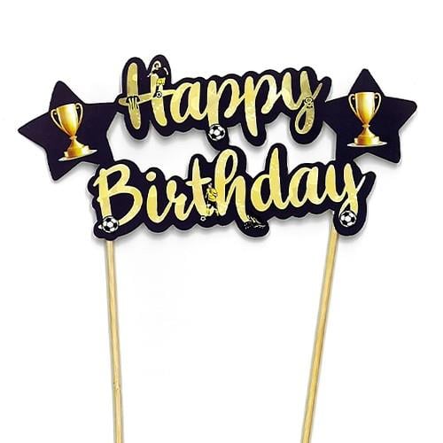 KBK Market Sarı Lacivert Happy Birthday Pasta Üstü Süsü