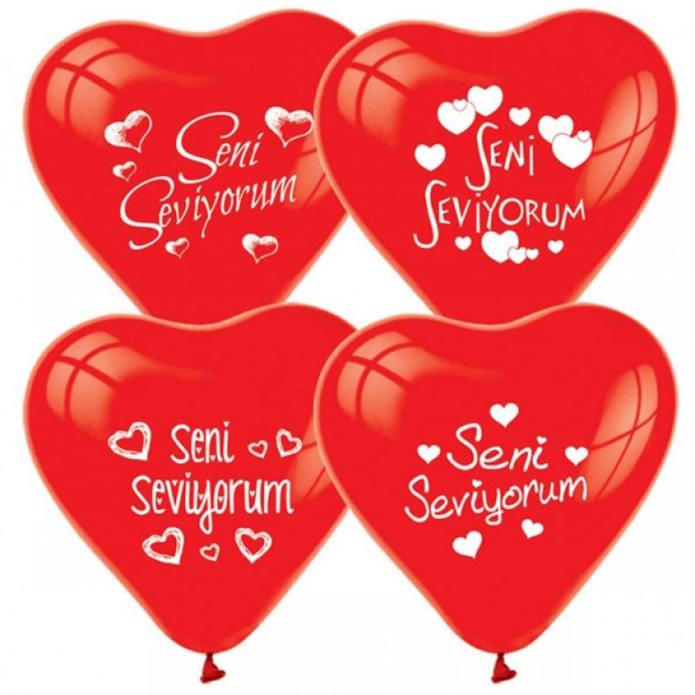 KBK Market Seni Seviyorum Yazılı Kırmızı Renk Kalpli Balon-Romantik Ortam Balonu-25 Adet