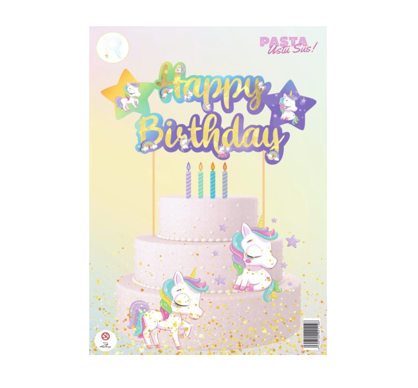 KBK Market Unicorn Happy Birthday Pasta Üstü Süsü