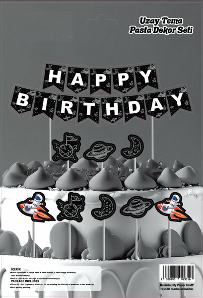 KBK Market Uzay Temalı Happy Birthday Pasta Süsü