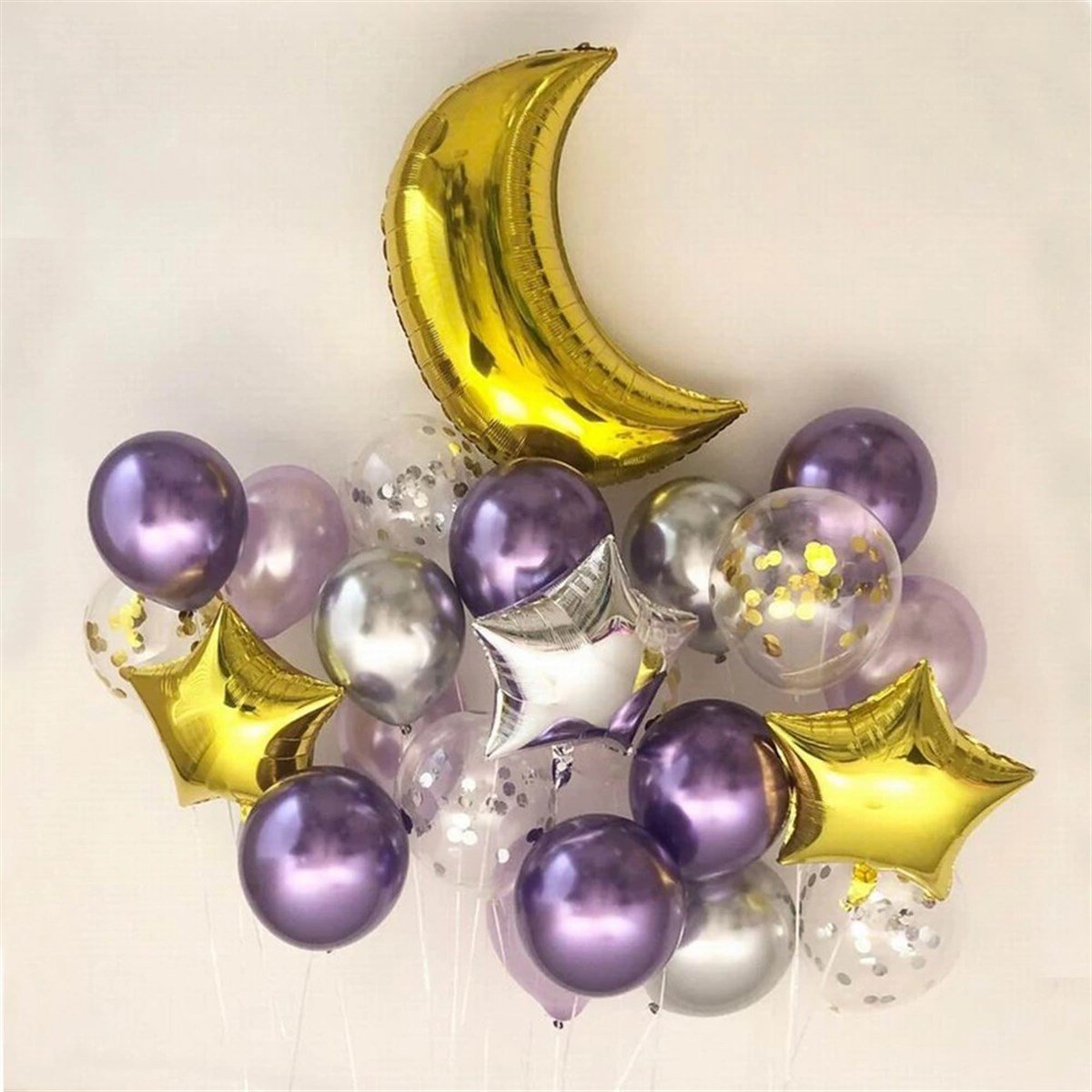 KBK Market Yarım Ay Folyo Balon Mor Gümüş Set 