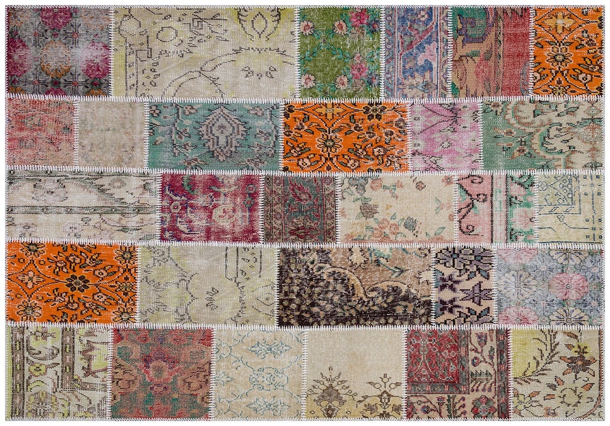 El Dokuma Yün'lü Türk Patchwork Halı 5071 Ölçü;160x230