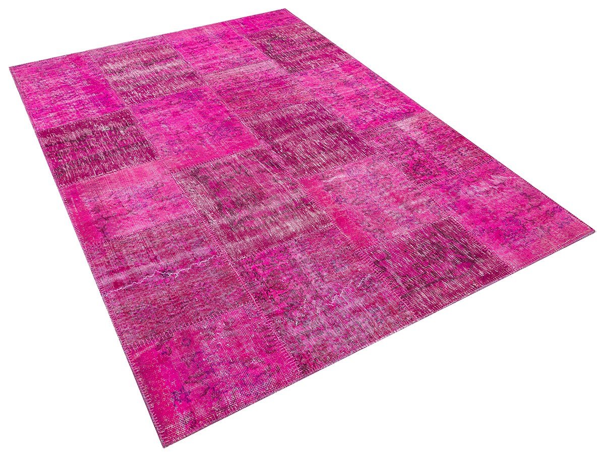 El Dokuma Yün'lü Türk Patchwork Halı Fuşya Plc Ölçü;165x240cm 3.96m2