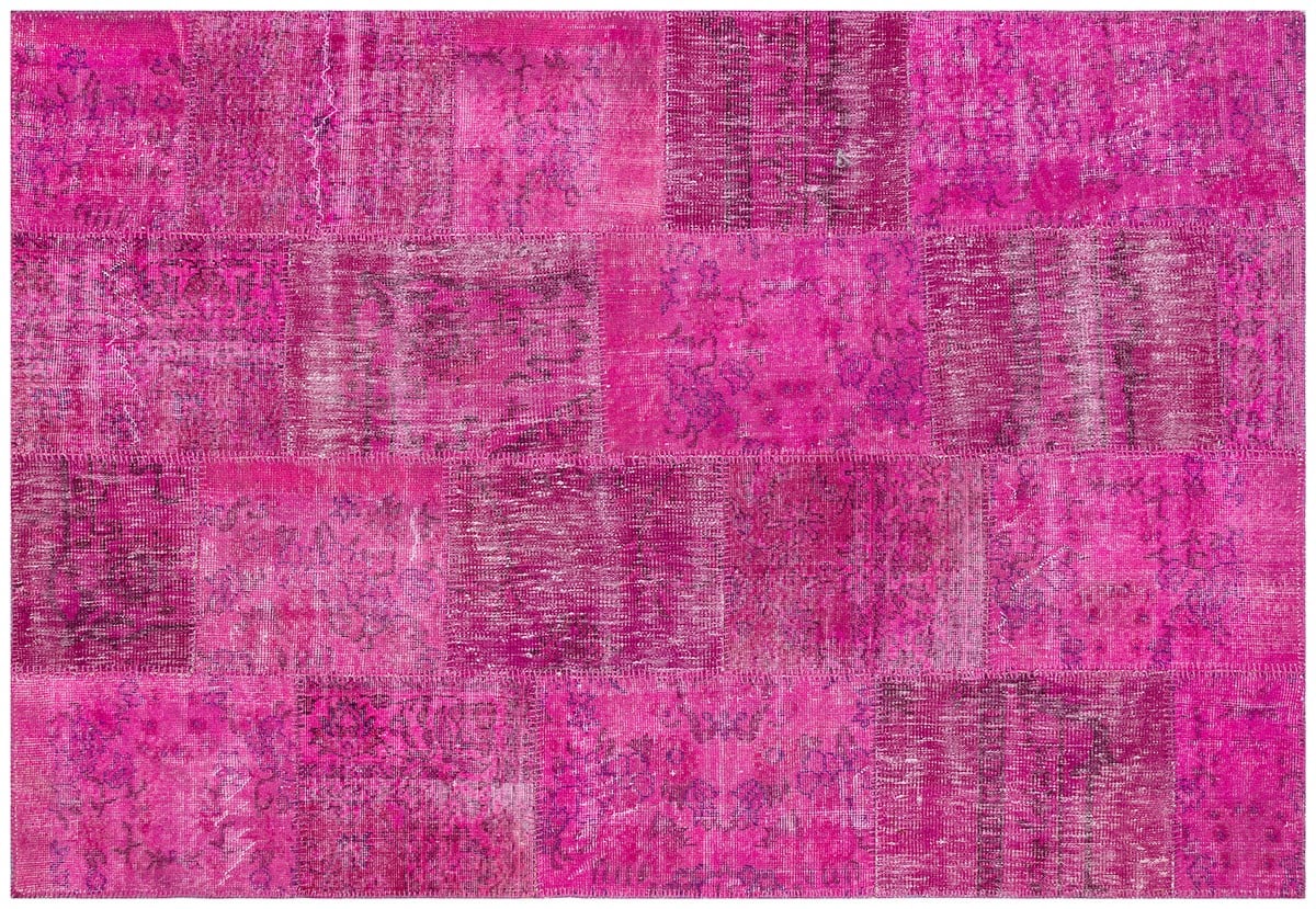 El Dokuma Yün'lü Türk Patchwork Halı Fuşya Plc Ölçü;165x240cm 3.96m2
