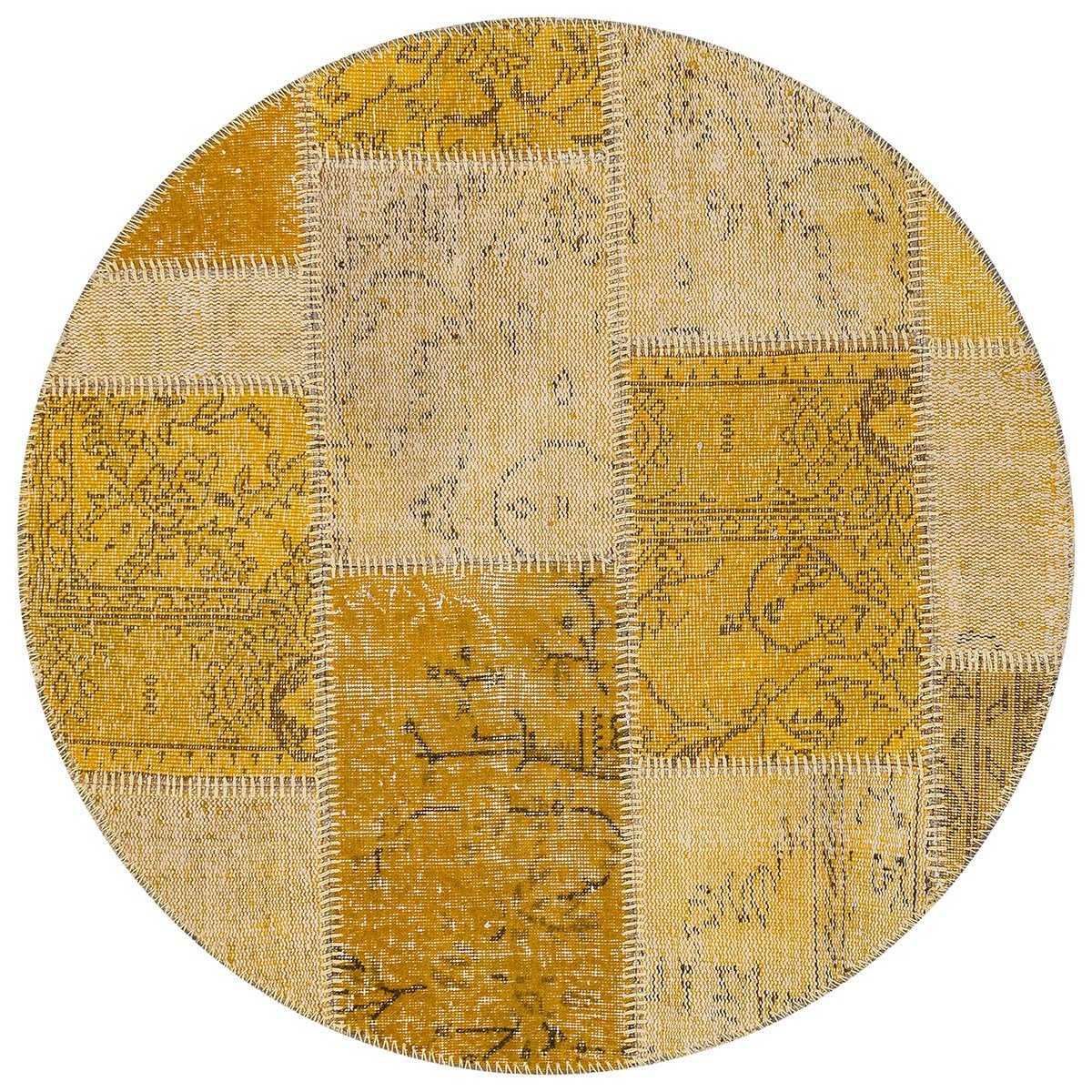 El Dokuma Yün'lü Türk Patchwork Halı Kahverengi P_25 Ölçü;120x120cm 1.44m2