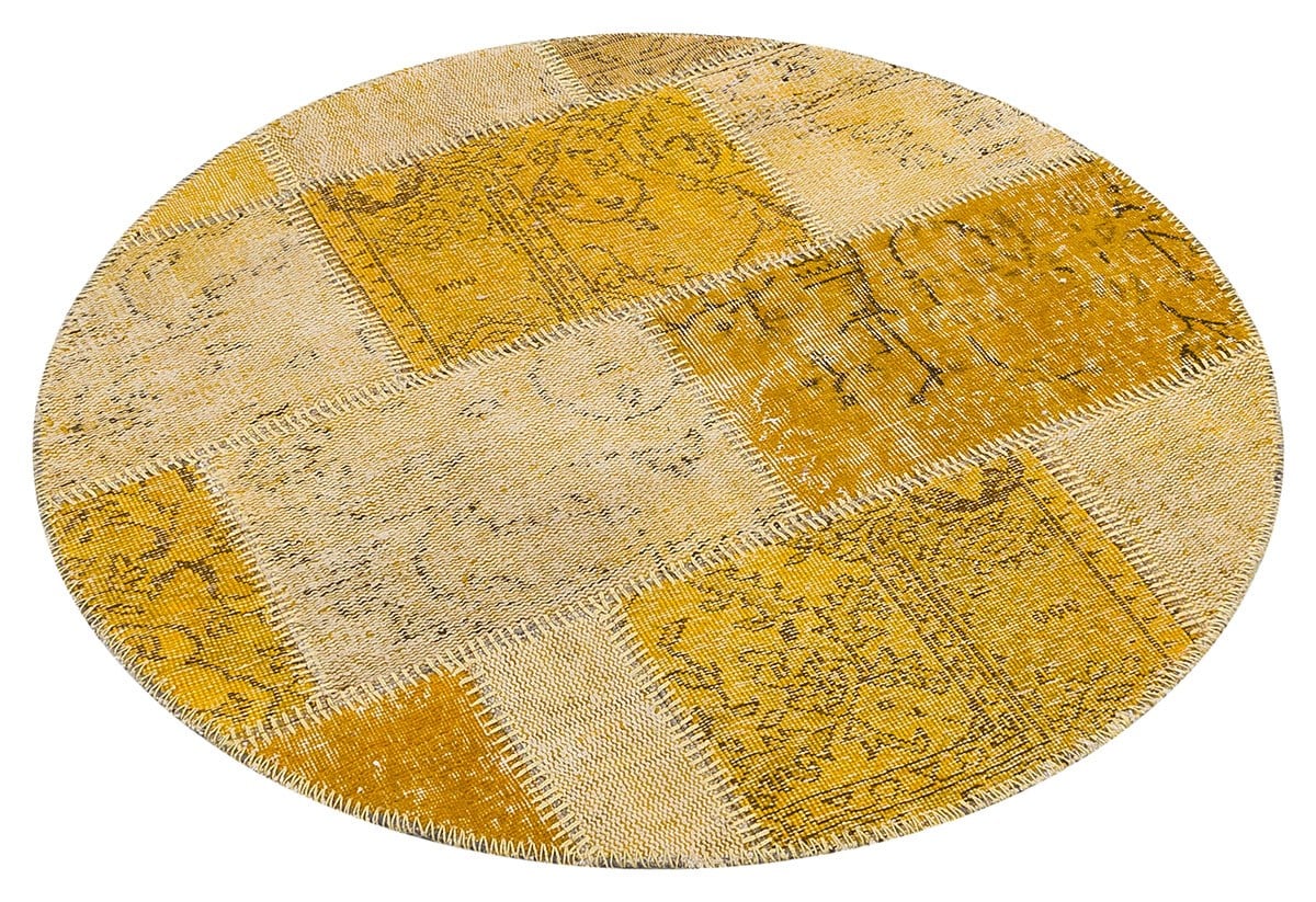 El Dokuma Yün'lü Türk Patchwork Halı Kahverengi P_25 Ölçü;120x120cm 1.44m2