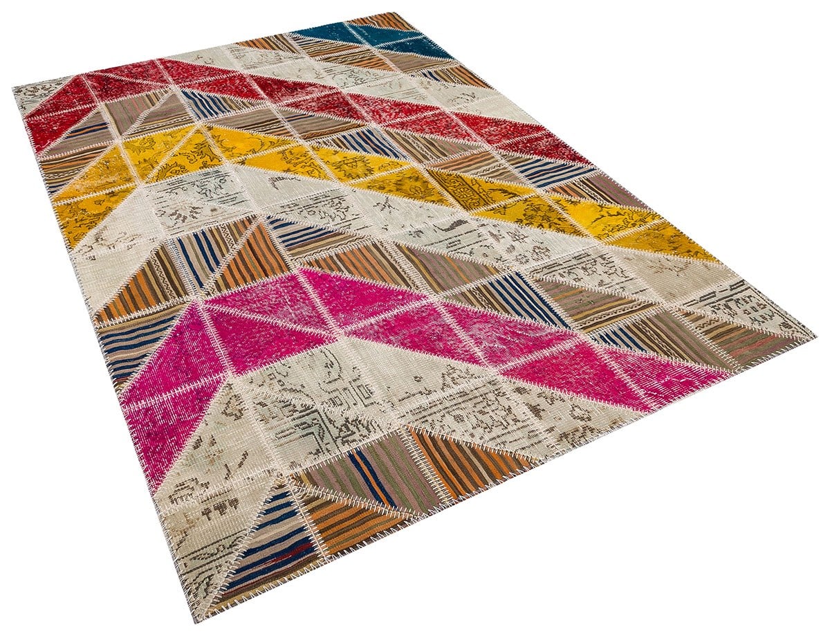 El Dokuma Yün'lü Türk Patchwork Halı Kırmızı P_96 Ölçü;170x240cm 4.08m2
