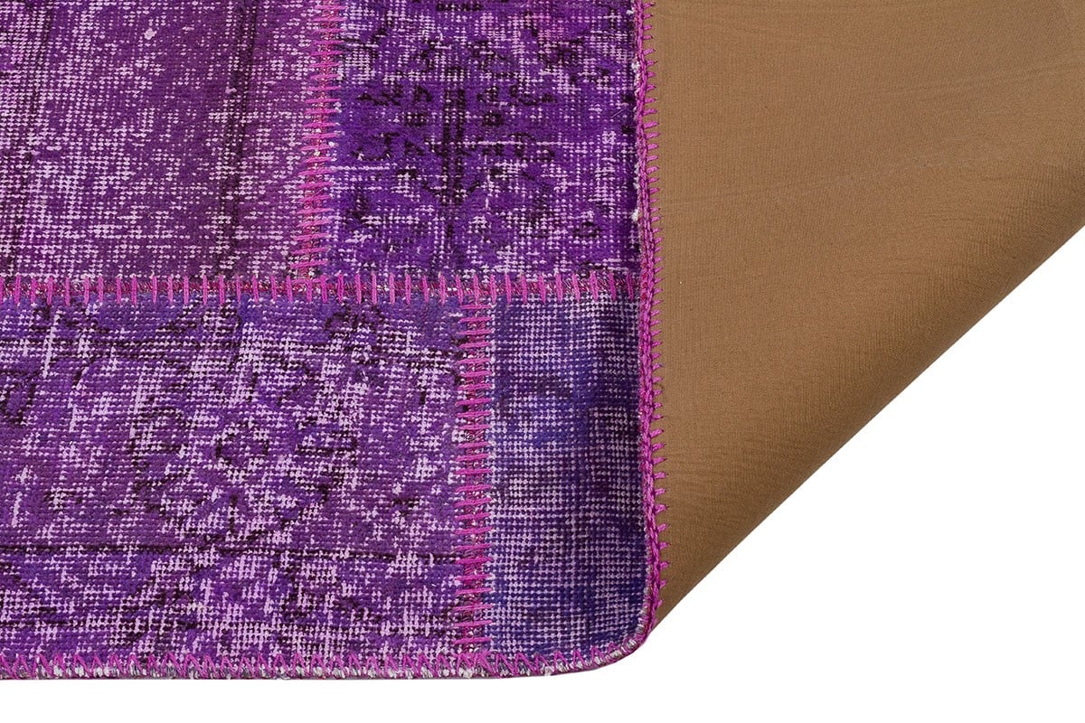 El Dokuma Yün'lü Türk Patchwork Halı Mor P_09 Ölçü;80x300cm 2.4m2