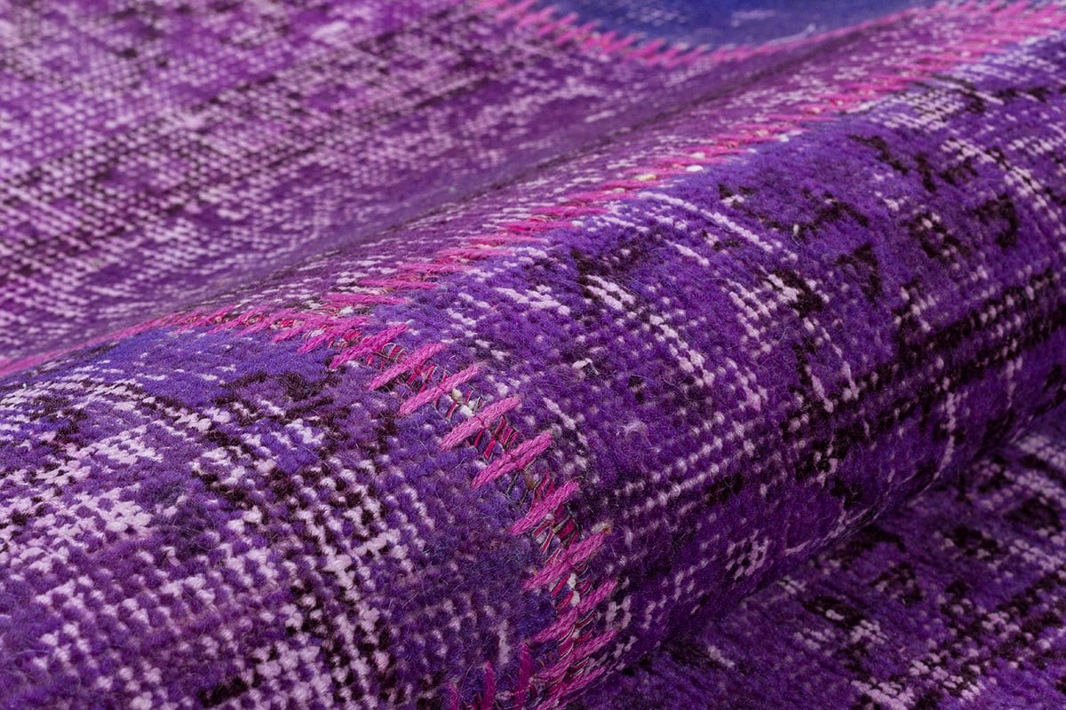 El Dokuma Yün'lü Türk Patchwork Halı Mor P_09 Ölçü;80x300cm 2.4m2