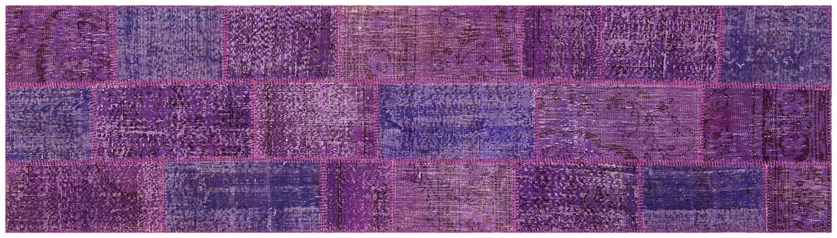El Dokuma Yün'lü Türk Patchwork Halı Mor P_09 Ölçü;80x300cm 2.4m2