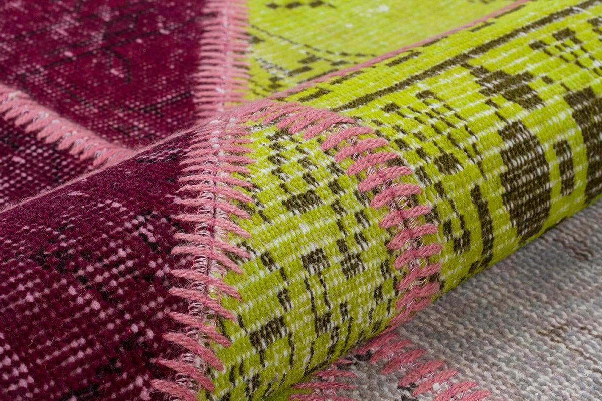 El Dokuma Yün'lü Türk Patchwork Halı Pembe P_119 Ölçü;165x243cm 4.01m2