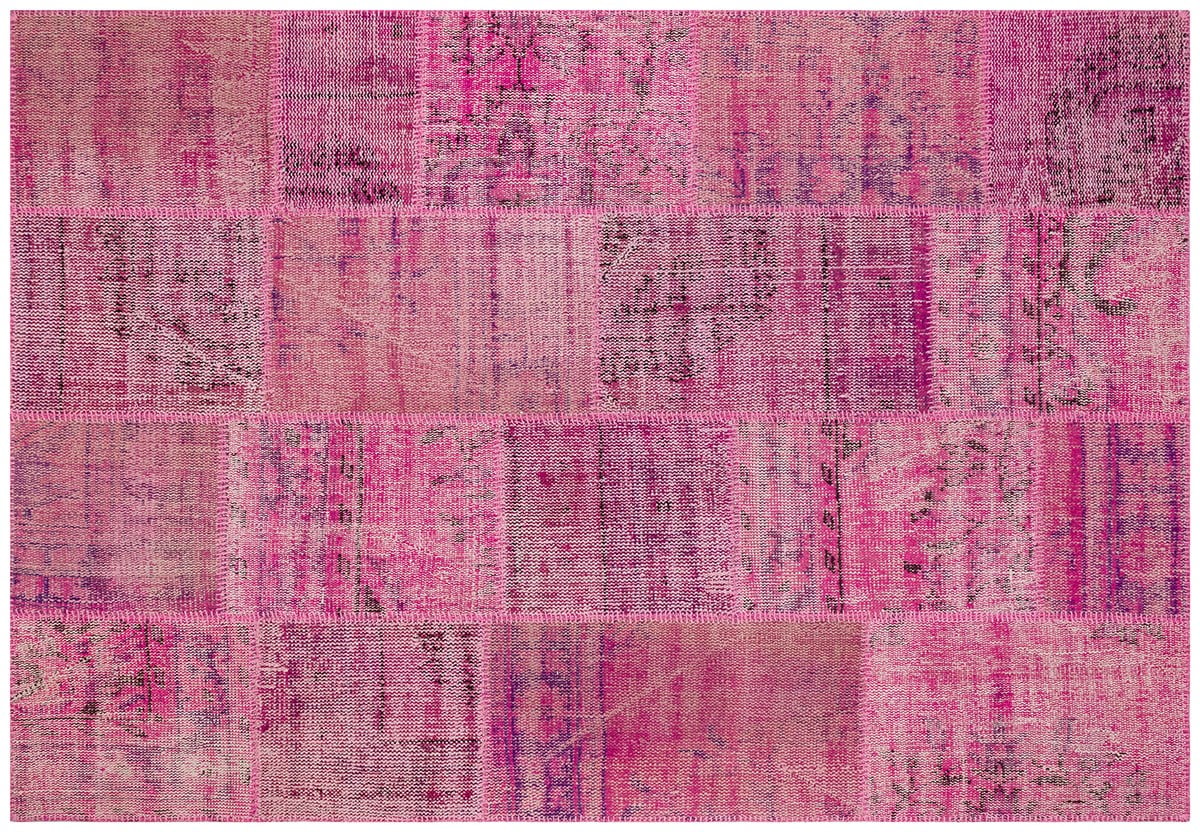 El Dokuma Yün'lü Türk Patchwork Halı Pembe P_79 Ölçü;160x230cm 3.68m2