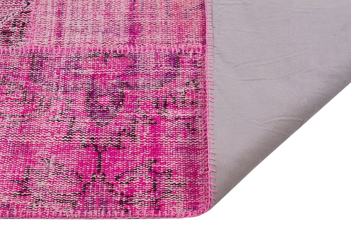 El Dokuma Yün'lü Türk Patchwork Halı Pembe P_79 Ölçü;160x230cm 3.68m2