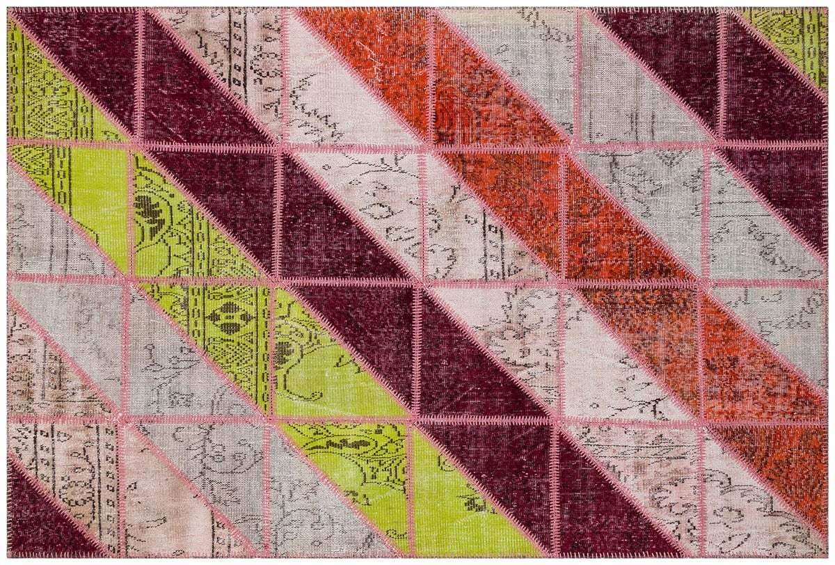 El Dokuma Yün'lü Türk Patchwork Halı Pembe P_119 Ölçü;165x243cm 4.01m2