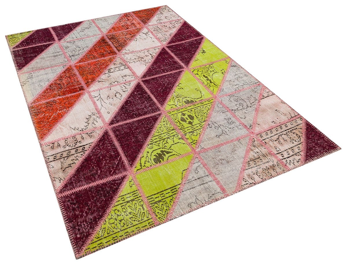 El Dokuma Yün'lü Türk Patchwork Halı Pembe P_119 Ölçü;165x243cm 4.01m2