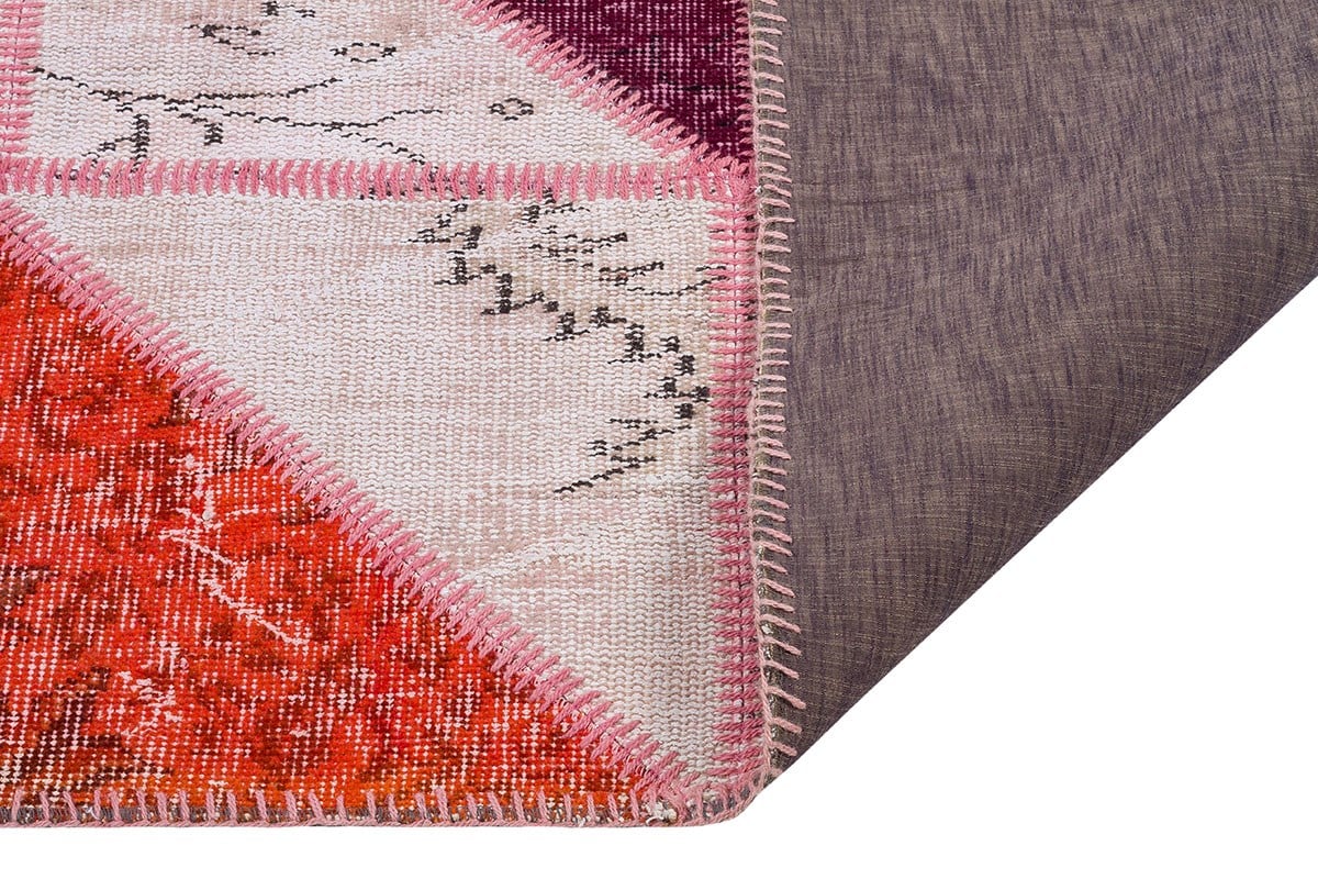 El Dokuma Yün'lü Türk Patchwork Halı Pembe P_119 Ölçü;165x243cm 4.01m2