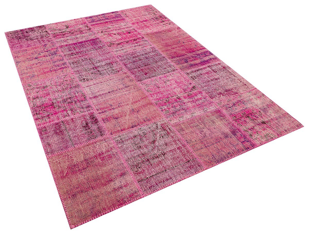 El Dokuma Yün'lü Türk Patchwork Halı Pembe P_79 Ölçü;160x230cm 3.68m2