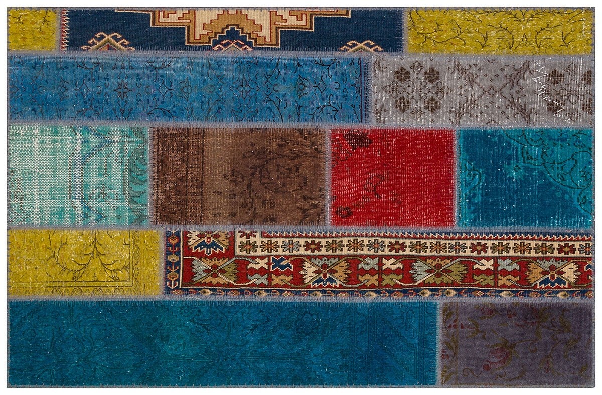 El Dokuma Yün'lü Türk Patchwork Halı Pembe P_59 Ölçü;110x170cm 1.87m2