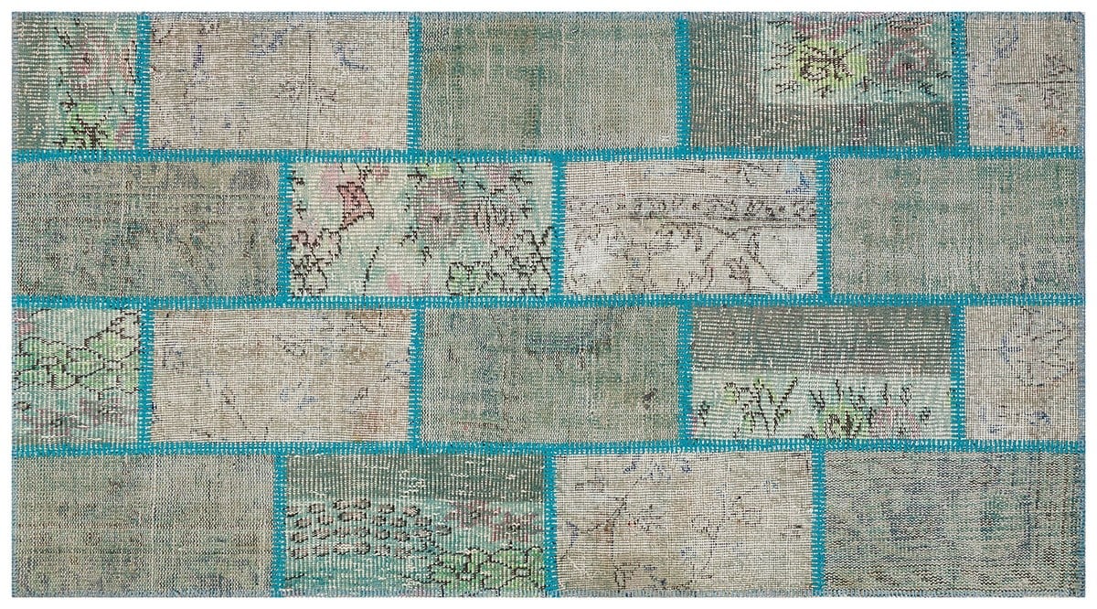 El Dokuma Yün'lü Türk Patchwork Halı Renkli P_11 Ölçü;100x180cm 1.8m2