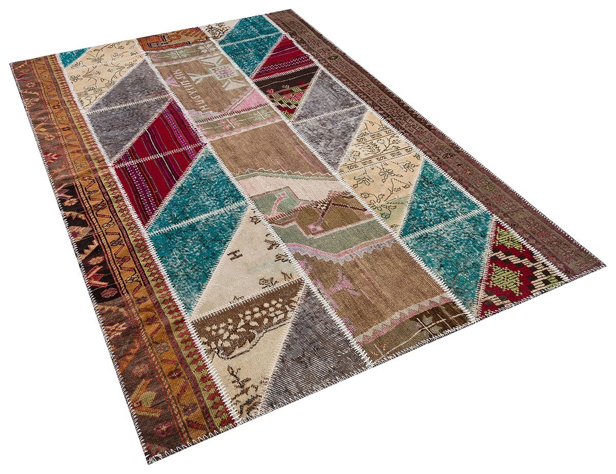 El Dokuma Yün'lü Türk Patchwork Halı Renkli P_117 Ölçü;155x230cm 3.57m2