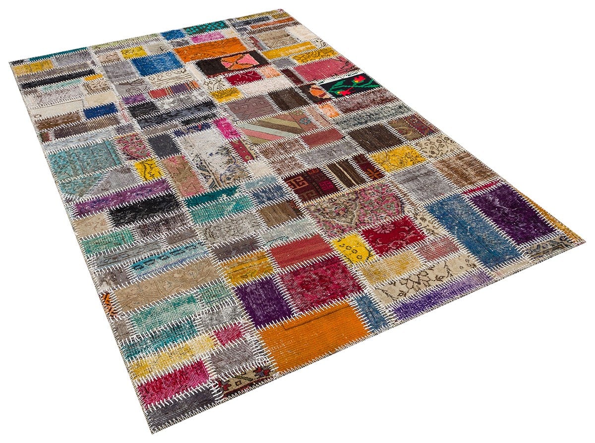 El Dokuma Yün'lü Türk Patchwork Halı Renkli P_113 Ölçü;160x230cm 3.68m2