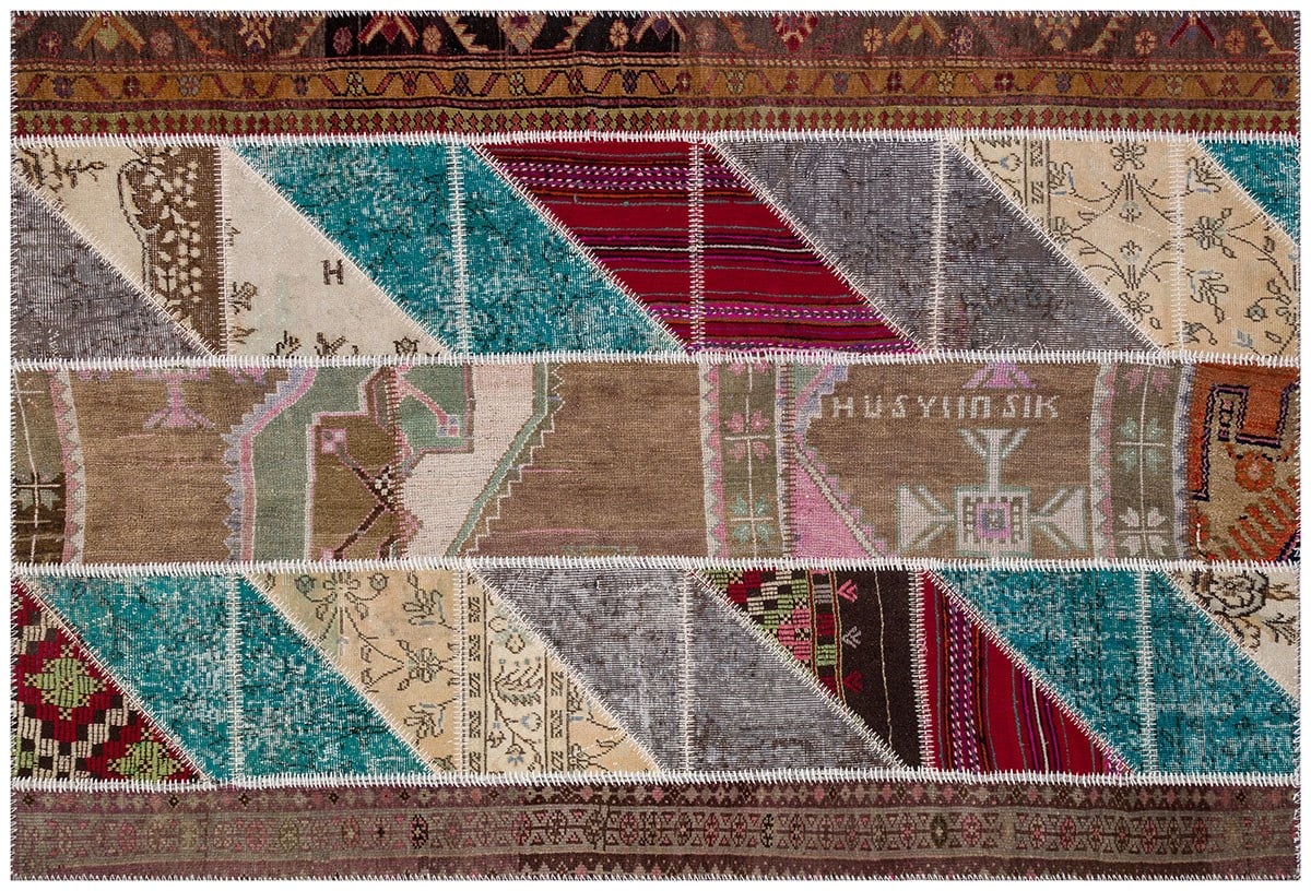 El Dokuma Yün'lü Türk Patchwork Halı Renkli P_117 Ölçü;155x230cm 3.57m2