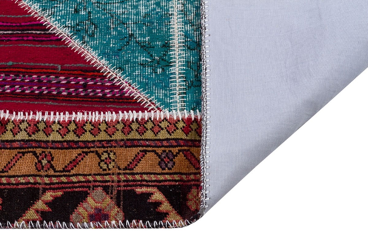 El Dokuma Yün'lü Türk Patchwork Halı Renkli P_117 Ölçü;155x230cm 3.57m2